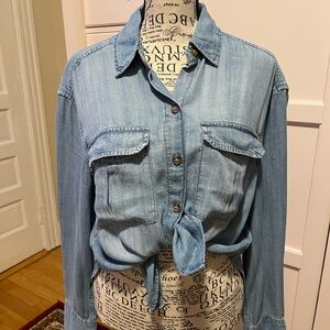 Denim Colored Button-Up Women's Blouse